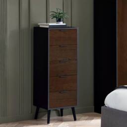 Cheshire Premium Arden 5 Drawer Narrow Chest - Walnut & Black - thumbnail 3