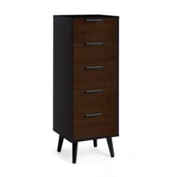 Cheshire Premium Arden 5 Drawer Narrow Chest - Walnut & Black - thumbnail 1
