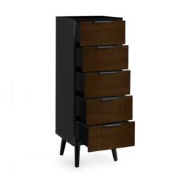 Cheshire Premium Arden 5 Drawer Narrow Chest - Walnut & Black - thumbnail 2