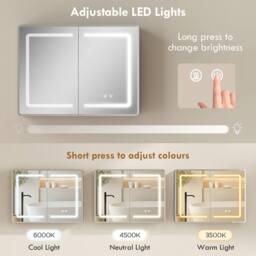 HOMCOM 60 x 80 cm LED Bathroom Mirror Cabinet with Double-Sided Mirrors in Silver - Size: W600mm x H600mm - thumbnail 6