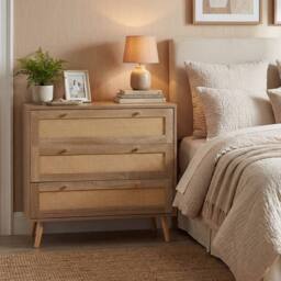 Costway Boho 3-Drawer Rattan Dresser Wooden Nightstand Side Table w/ 3 Drawers in Natural - thumbnail 9