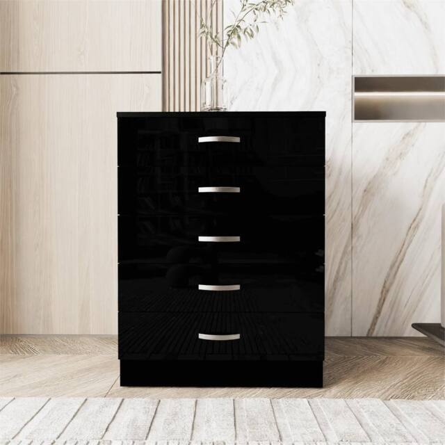 Nordara Black High Gloss Tall 5 Drawer Chest for Bedroom - image 1