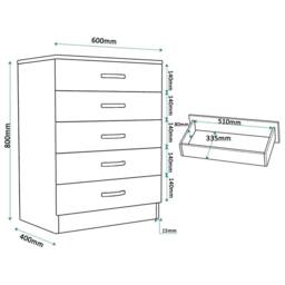 Nordara Black High Gloss Tall 5 Drawer Chest for Bedroom - thumbnail 2