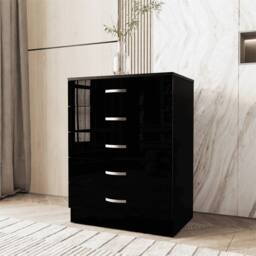 Nordara Black High Gloss Tall 5 Drawer Chest for Bedroom - thumbnail 3