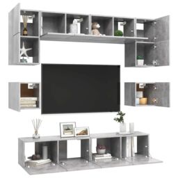 Berkfield Home 8 Piece TV Cabinet Set Concrete Grey Engineered Wood - thumbnail 3