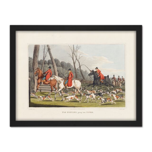 "Artery8 Wall Art Print John Heaviside Clark Fox Hunting Into Cover Large Framed Wall Décor Art in Brown - Size: W18"" x H24""" - image 1