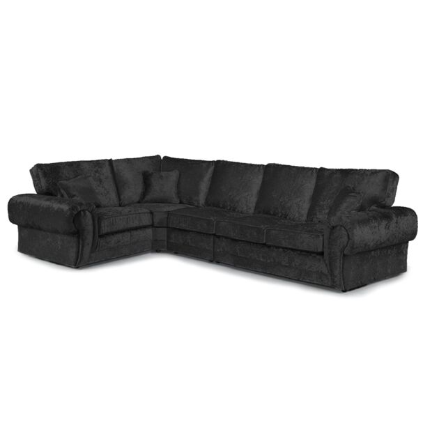 Furnishings For Less UK Chelsea Crushed Velvet Long 5 Seater Large Corner Sofa 1 Corner 3 Rolled Arms in Black - image 1