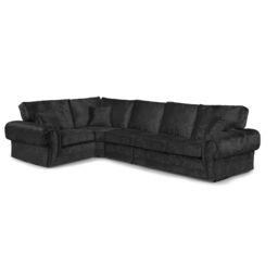 Furnishings For Less UK Chelsea Crushed Velvet Long 5 Seater Large Corner Sofa 1 Corner 3 Rolled Arms in Black - thumbnail 1