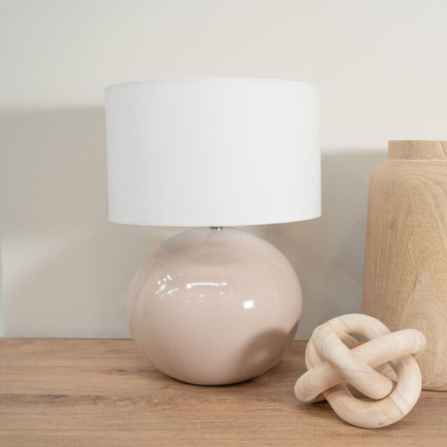 ValueLights Bosco Natural Stone Globe Ceramic Table Lamp with Fabric Lamp Shade & LED Bulb in White - image 1