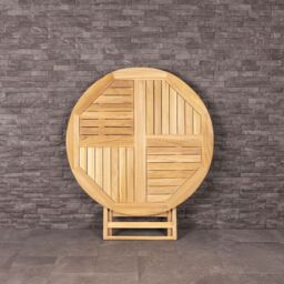 Charles Bentley Solid Wooden Teak Round 2-4 Seater Table Garden Foldable Patio in Natural - thumbnail 2