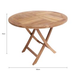 Charles Bentley Solid Wooden Teak Round 2-4 Seater Table Garden Foldable Patio in Natural - thumbnail 5