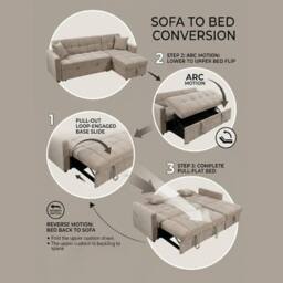 Bed Time UK Luxora L-Shaped Sofa Bed with Storage Chaise 3 Seater in Beige - thumbnail 5