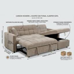 Bed Time UK Luxora L-Shaped Sofa Bed with Storage Chaise 3 Seater in Beige - thumbnail 2