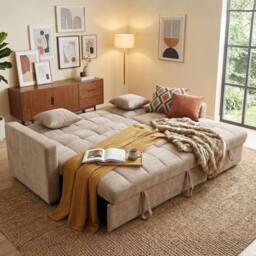 Bed Time UK Luxora L-Shaped Sofa Bed with Storage Chaise 3 Seater in Beige - thumbnail 4
