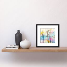 Artery8 Water Reed Plant Swamp Canes Dreamy Colourful Modern Watercolour Illustration Square Wooden Framed Wall Art Print Picture 8X8 Inch in Black - thumbnail 2