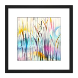 Artery8 Water Reed Plant Swamp Canes Dreamy Colourful Modern Watercolour Illustration Square Wooden Framed Wall Art Print Picture 8X8 Inch in Black - thumbnail 1