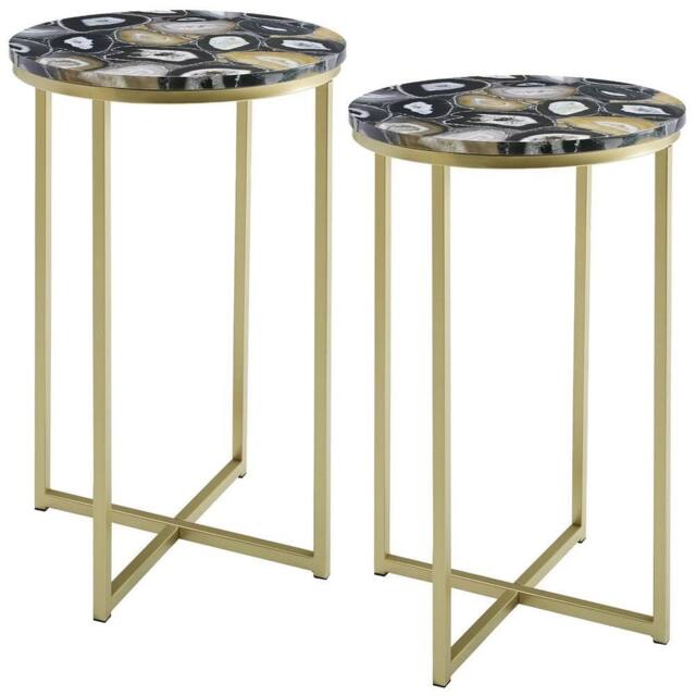 "VOGREX 2 Pack 16"" Faux Stone Round Glam Side Coffee Bedside Table" - image 1