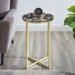 "VOGREX 2 Pack 16"" Faux Stone Round Glam Side Coffee Bedside Table" - thumbnail 3