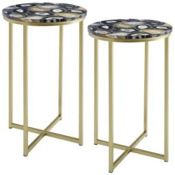 "VOGREX 2 Pack 16"" Faux Stone Round Glam Side Coffee Bedside Table"