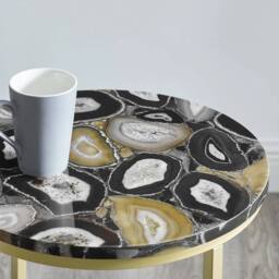 "VOGREX 2 Pack 16"" Faux Stone Round Glam Side Coffee Bedside Table" - thumbnail 4