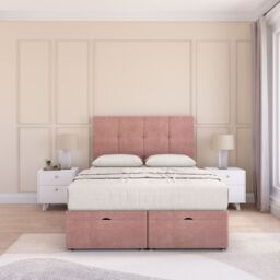 Sloomy Jasmine Plush Fabric Ottoman Bed End Opening With Sprung Memory Mattress & 54 Inch Floorstanding Headboard in Pink - Size: Small Single - thumbnail 1