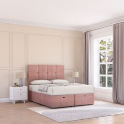 Sloomy Jasmine Plush Fabric Ottoman Bed End Opening With Sprung Memory Mattress & 54 Inch Floorstanding Headboard in Pink - Size: Small Single - thumbnail 3
