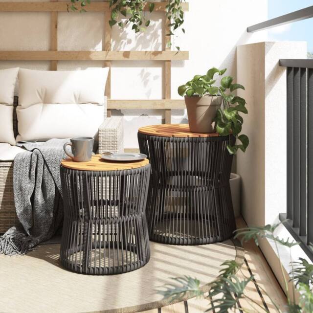 Berkfield Home Garden Side Tables 2 pcs with Wooden Top Grey Poly Rattan - image 1