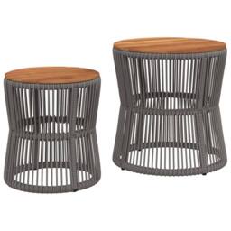 Berkfield Home Garden Side Tables 2 pcs with Wooden Top Grey Poly Rattan - thumbnail 3