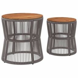 Berkfield Home Garden Side Tables 2 pcs with Wooden Top Grey Poly Rattan - thumbnail 6