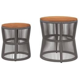 Berkfield Home Garden Side Tables 2 pcs with Wooden Top Grey Poly Rattan - thumbnail 4