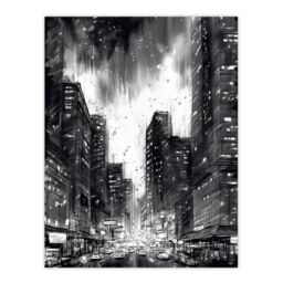 "Artery8 Downtown Chicago Ink Sketch Cityscape Pen & Ink Charcoal Dark Moody Large Wall Art Poster Print Thick Paper 18X24 Inch - Size: W18"" x H24""" - thumbnail 1