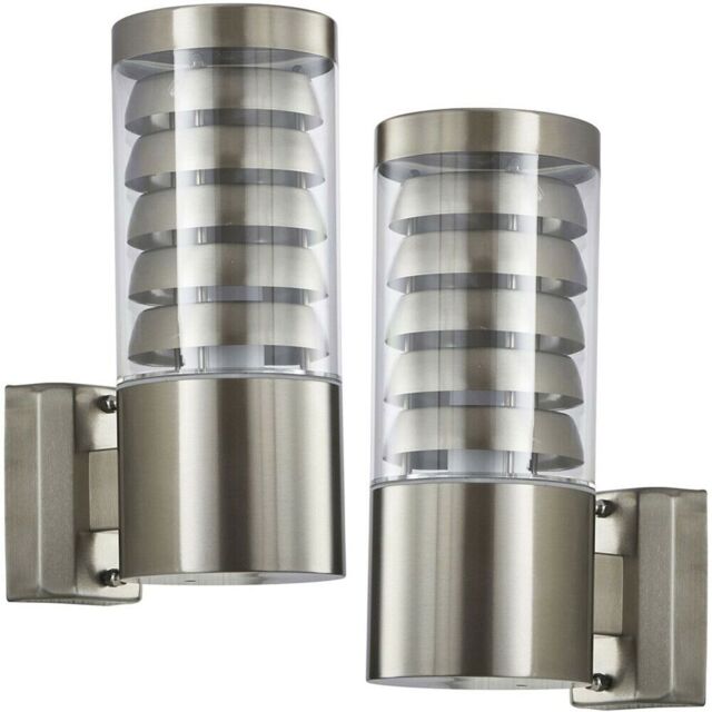Loops 2 PACK IP44 Outdoor Wall Lamp Stainless Steel Staggered Light Clear Porch Round in Metallics - image 1