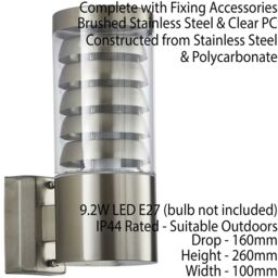 Loops 2 PACK IP44 Outdoor Wall Lamp Stainless Steel Staggered Light Clear Porch Round in Metallics - thumbnail 3