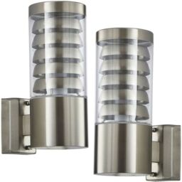 Loops 2 PACK IP44 Outdoor Wall Lamp Stainless Steel Staggered Light Clear Porch Round in Metallics - thumbnail 1