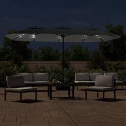 Berkfield Home Double-Head Parasol with LEDs Anthracite 449x245 cm in Black - thumbnail 3