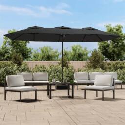 Berkfield Home Double-Head Parasol with LEDs Anthracite 449x245 cm in Black