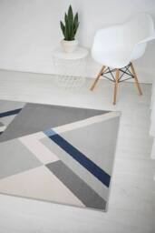 Celebrity Interiors Balletto 186B Beige/Navy Rug in Beige - Size: 200 cm x 290 cm - thumbnail 3