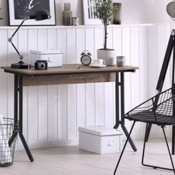 Wyld and Coco 120 x 48 cm Modern Industrial Desk Taupe Wood Top in Brown - thumbnail 1