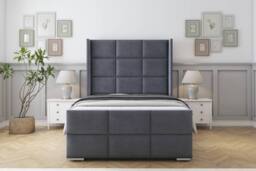 "Comfort Beds Charlie Plush Bed Frame - 50"" Upholstered Wingback Headboard in Dark Grey - Size: Super King" - thumbnail 2