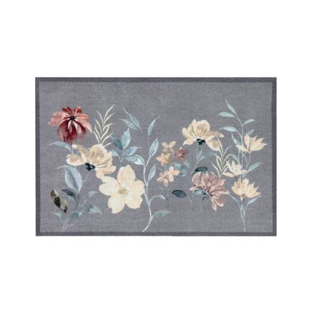 The Rug Shop UK Grey Yellow Brown Modern Floral Easy to Clean Mat - Size: 50 cm x 75 cm - image 1