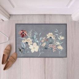 The Rug Shop UK Grey Yellow Brown Modern Floral Easy to Clean Mat - Size: 50 cm x 75 cm - thumbnail 2