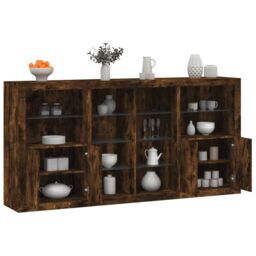 Berkfield Home Sideboard with LED Lights Smoked Oak 202x37x100 cm in Brown - Size: 202 x 37 x 100 cm - thumbnail 1