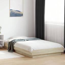 Berkfield Home Bed Frame with LED Lights without Mattress Sonoma Oak 100x200cm in Light Tan - Size: 100x200 cm - thumbnail 2
