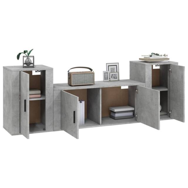 Berkfield Home Classic 3 Piece TV Cabinet Set Concrete Grey Engineered Wood - image 1