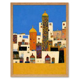 "Artery8 Wall Art Print Moroccan Cityscape Buildings Klimt Style Bold Art Framed in Light Oak - Size: W12"" x H16""" - thumbnail 1