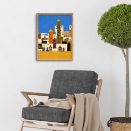 "Artery8 Wall Art Print Moroccan Cityscape Buildings Klimt Style Bold Art Framed in Light Oak - Size: W12"" x H16""" - thumbnail 2