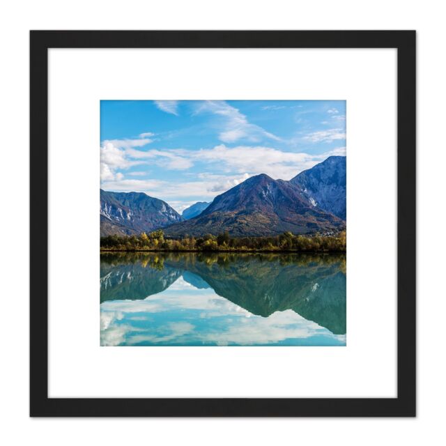 Artery8 Jaritz Ferlach Reservoir Drava Austria Landscape Photo 8X8 Inch Square Wooden Framed Wall Art Print Picture with Mount in Black - image 1