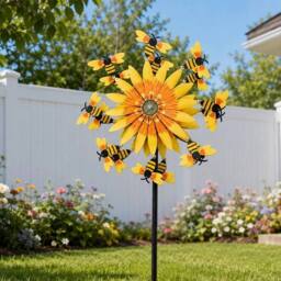 FLAVORA Bee & Sunflower Garden Spinner Metal Spike Outdoor in Yellow - Size: 0.6m2 - thumbnail 4