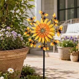 FLAVORA Bee & Sunflower Garden Spinner Metal Spike Outdoor in Yellow - Size: 0.6m2 - thumbnail 3