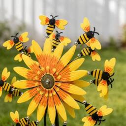 FLAVORA Bee & Sunflower Garden Spinner Metal Spike Outdoor in Yellow - Size: 0.6m2 - thumbnail 6